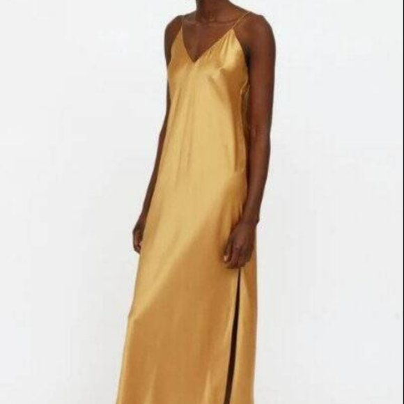 100% silk Banana Republic vintage Tan Gold Silk Slip Dress - Picture 4 of 6